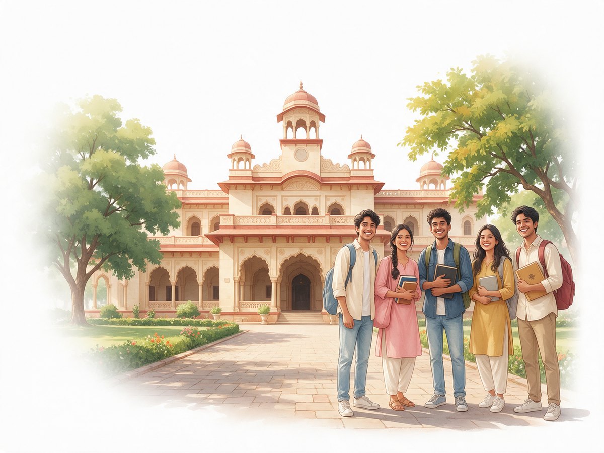 Group of students standing in front of a college campus